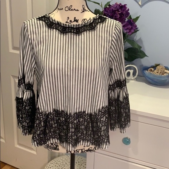 Zara Vertical Stripe Bell Sleeve Top NEW! - Picture 5 of 9